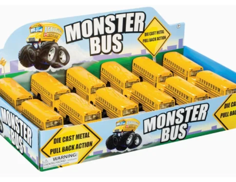 Monster School Bus, Pull Back Action, Die-Cast