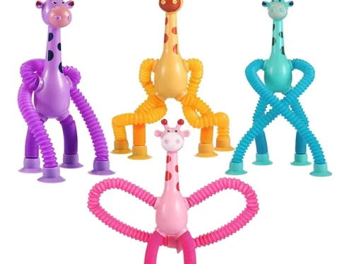 Bendable Giraffe Figures, Telescopic Suction Cup Toy, Fidget Tubes Sensory Toys